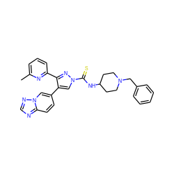 Cc1cccc(-c2nn(C(=S)NC3CCN(Cc4ccccc4)CC3)cc2-c2ccc3ncnn3c2)n1 ZINC000072127007