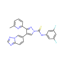 Cc1cccc(-c2nn(C(=S)Nc3cc(F)cc(F)c3)cc2-c2ccc3ncnn3c2)n1 ZINC000072127615