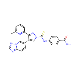 Cc1cccc(-c2nn(C(=S)Nc3ccc(C(N)=O)cc3)cc2-c2ccc3ncnn3c2)n1 ZINC000072127790