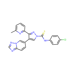 Cc1cccc(-c2nn(C(=S)Nc3ccc(Cl)cc3)cc2-c2ccc3ncnn3c2)n1 ZINC000072127925