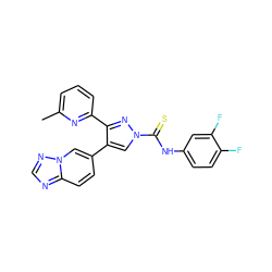 Cc1cccc(-c2nn(C(=S)Nc3ccc(F)c(F)c3)cc2-c2ccc3ncnn3c2)n1 ZINC000072127614