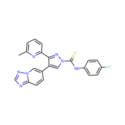 Cc1cccc(-c2nn(C(=S)Nc3ccc(F)cc3)cc2-c2ccc3ncnn3c2)n1 ZINC000072128476