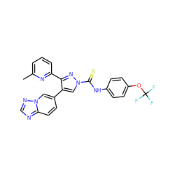 Cc1cccc(-c2nn(C(=S)Nc3ccc(OC(F)(F)F)cc3)cc2-c2ccc3ncnn3c2)n1 ZINC000072127760