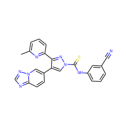 Cc1cccc(-c2nn(C(=S)Nc3cccc(C#N)c3)cc2-c2ccc3ncnn3c2)n1 ZINC000072127967