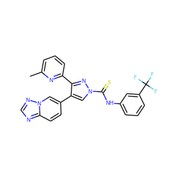 Cc1cccc(-c2nn(C(=S)Nc3cccc(C(F)(F)F)c3)cc2-c2ccc3ncnn3c2)n1 ZINC000072127762