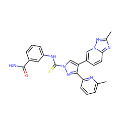 Cc1cccc(-c2nn(C(=S)Nc3cccc(C(N)=O)c3)cc2-c2ccc3nc(C)nn3c2)n1 ZINC000072127867