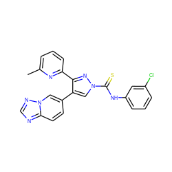 Cc1cccc(-c2nn(C(=S)Nc3cccc(Cl)c3)cc2-c2ccc3ncnn3c2)n1 ZINC000072127831