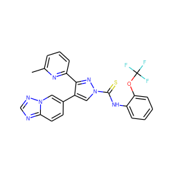 Cc1cccc(-c2nn(C(=S)Nc3ccccc3OC(F)(F)F)cc2-c2ccc3ncnn3c2)n1 ZINC000072127613