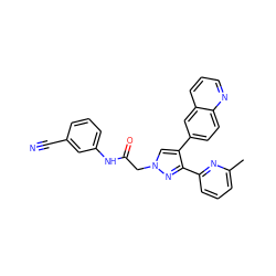 Cc1cccc(-c2nn(CC(=O)Nc3cccc(C#N)c3)cc2-c2ccc3ncccc3c2)n1 ZINC000071317222