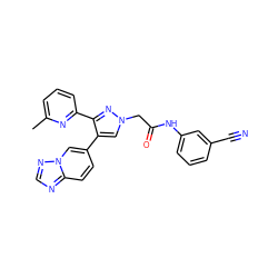 Cc1cccc(-c2nn(CC(=O)Nc3cccc(C#N)c3)cc2-c2ccc3ncnn3c2)n1 ZINC000169335941