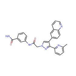 Cc1cccc(-c2nn(CC(=O)Nc3cccc(C(N)=O)c3)cc2-c2ccc3ncccc3c2)n1 ZINC000071329512