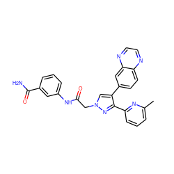 Cc1cccc(-c2nn(CC(=O)Nc3cccc(C(N)=O)c3)cc2-c2ccc3nccnc3c2)n1 ZINC000072182762