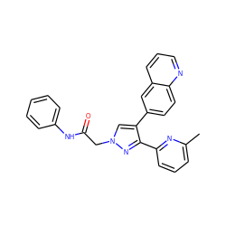 Cc1cccc(-c2nn(CC(=O)Nc3ccccc3)cc2-c2ccc3ncccc3c2)n1 ZINC000071316919