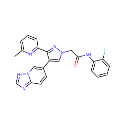 Cc1cccc(-c2nn(CC(=O)Nc3ccccc3F)cc2-c2ccc3ncnn3c2)n1 ZINC000169335940