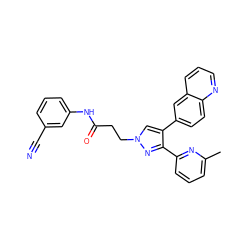 Cc1cccc(-c2nn(CCC(=O)Nc3cccc(C#N)c3)cc2-c2ccc3ncccc3c2)n1 ZINC000071329072