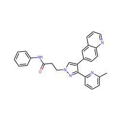 Cc1cccc(-c2nn(CCC(=O)Nc3ccccc3)cc2-c2ccc3ncccc3c2)n1 ZINC000071316191