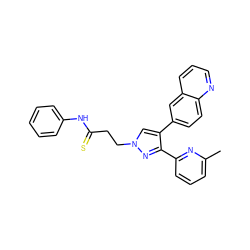 Cc1cccc(-c2nn(CCC(=S)Nc3ccccc3)cc2-c2ccc3ncccc3c2)n1 ZINC000071316536