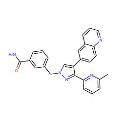 Cc1cccc(-c2nn(Cc3cccc(C(N)=O)c3)cc2-c2ccc3ncccc3c2)n1 ZINC000049802630