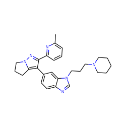 Cc1cccc(-c2nn3c(c2-c2ccc4ncn(CCCN5CCCCC5)c4c2)CCC3)n1 ZINC000013684181