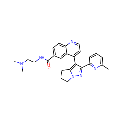 Cc1cccc(-c2nn3c(c2-c2ccnc4ccc(C(=O)NCCN(C)C)cc24)CCC3)n1 ZINC000014976364