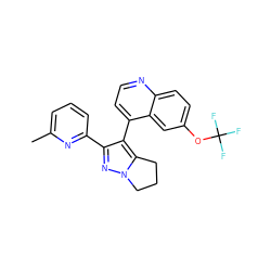 Cc1cccc(-c2nn3c(c2-c2ccnc4ccc(OC(F)(F)F)cc24)CCC3)n1 ZINC000014976359