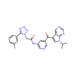 Cc1cccc(-c2nnnn2CC(=O)Nc2cncc(C(=O)c3cn(C(C)C)c4ncncc34)c2)c1 ZINC000169707905