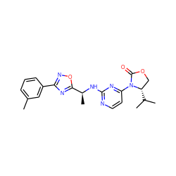 Cc1cccc(-c2noc([C@H](C)Nc3nccc(N4C(=O)OC[C@@H]4C(C)C)n3)n2)c1 ZINC000142110933