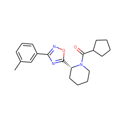 Cc1cccc(-c2noc([C@H]3CCCCN3C(=O)C3CCCC3)n2)c1 ZINC000000324443