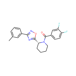 Cc1cccc(-c2noc([C@H]3CCCCN3C(=O)c3ccc(F)c(F)c3)n2)c1 ZINC000071332320