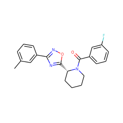 Cc1cccc(-c2noc([C@H]3CCCCN3C(=O)c3cccc(F)c3)n2)c1 ZINC000004376819