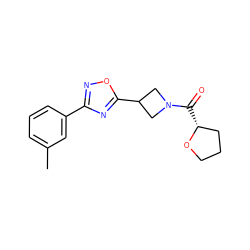 Cc1cccc(-c2noc(C3CN(C(=O)[C@@H]4CCCO4)C3)n2)c1 ZINC000095577169