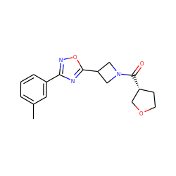 Cc1cccc(-c2noc(C3CN(C(=O)[C@@H]4CCOC4)C3)n2)c1 ZINC000095576099