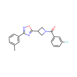 Cc1cccc(-c2noc(C3CN(C(=O)c4cccc(F)c4)C3)n2)c1 ZINC000095574856