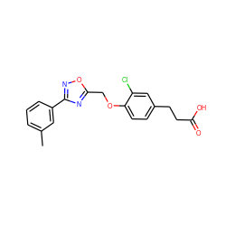 Cc1cccc(-c2noc(COc3ccc(CCC(=O)O)cc3Cl)n2)c1 ZINC000097166022