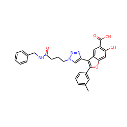 Cc1cccc(-c2oc3cc(O)c(C(=O)O)cc3c2-c2cn(CCCC(=O)NCc3ccccc3)nn2)c1 ZINC000066101832