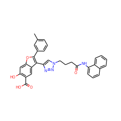 Cc1cccc(-c2oc3cc(O)c(C(=O)O)cc3c2-c2cn(CCCC(=O)Nc3cccc4ccccc34)nn2)c1 ZINC000066099411