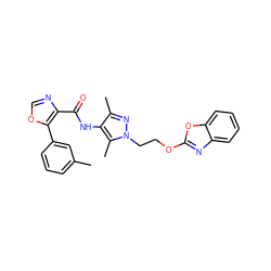 Cc1cccc(-c2ocnc2C(=O)Nc2c(C)nn(CCOc3nc4ccccc4o3)c2C)c1 ZINC001772625962