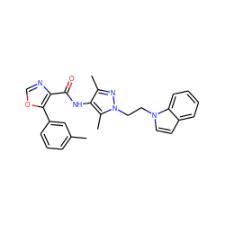 Cc1cccc(-c2ocnc2C(=O)Nc2c(C)nn(CCn3ccc4ccccc43)c2C)c1 ZINC000201570245