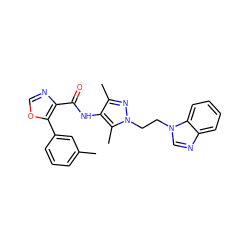 Cc1cccc(-c2ocnc2C(=O)Nc2c(C)nn(CCn3cnc4ccccc43)c2C)c1 ZINC001772611130