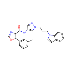 Cc1cccc(-c2ocnc2C(=O)Nc2cnn(CCCn3ccc4ccccc43)c2)c1 ZINC000201552100