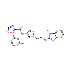 Cc1cccc(-c2ocnc2C(=O)Nc2cnn(CCNc3nc4ccccc4n3C)c2)c1 ZINC000216300666