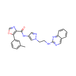 Cc1cccc(-c2ocnc2C(=O)Nc2cnn(CCNc3ncc4ccccc4n3)c2)c1 ZINC000201547869