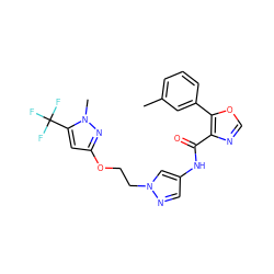 Cc1cccc(-c2ocnc2C(=O)Nc2cnn(CCOc3cc(C(F)(F)F)n(C)n3)c2)c1 ZINC001772656874