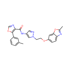 Cc1cccc(-c2ocnc2C(=O)Nc2cnn(CCOc3ccc4nc(C)oc4c3)c2)c1 ZINC001772613100