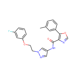 Cc1cccc(-c2ocnc2C(=O)Nc2cnn(CCOc3cccc(F)c3)c2)c1 ZINC001772632427