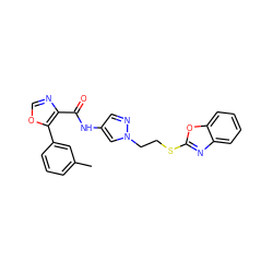 Cc1cccc(-c2ocnc2C(=O)Nc2cnn(CCSc3nc4ccccc4o3)c2)c1 ZINC000201543277