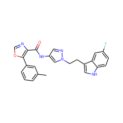 Cc1cccc(-c2ocnc2C(=O)Nc2cnn(CCc3c[nH]c4ccc(F)cc34)c2)c1 ZINC000201574489