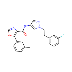 Cc1cccc(-c2ocnc2C(=O)Nc2cnn(CCc3cccc(F)c3)c2)c1 ZINC001772620330