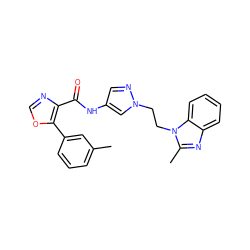 Cc1cccc(-c2ocnc2C(=O)Nc2cnn(CCn3c(C)nc4ccccc43)c2)c1 ZINC000201543186