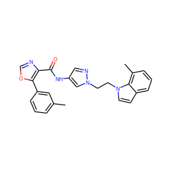 Cc1cccc(-c2ocnc2C(=O)Nc2cnn(CCn3ccc4cccc(C)c43)c2)c1 ZINC000201552395